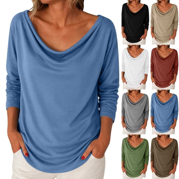 TKLPEHG Women Fall Clothes Long Sleeve Tops for Women V Neck Dressy Casual Loose Fit Shirts Comfy Soft Solid Trendy Clothes (Black,L)