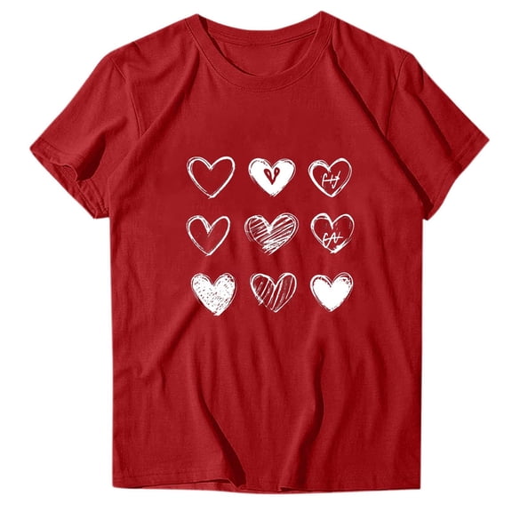 TKLPEHG Women Heart Graphic T Shirts Short Sleeve Valentines Day Shirt Crewneck Regular Fit Tee Summer Casual Basic Tee Tops (Z01_Red,XL)