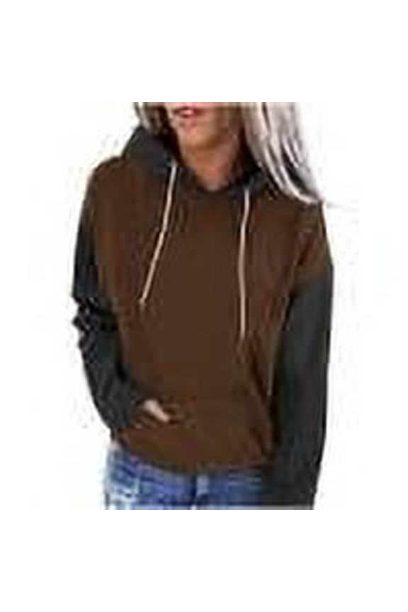 Women Hoodies Drawstring Hooded Sweatshirt with Pockets Long Sleeve Classic Color Block Patchwork Lightweight Fashion Casual Loose Pullover (Brown,S)