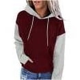 thumbnail image 1 of TKLPEHG Women Hoodies Drawstring Hooded Sweatshirt with Pockets Long Sleeve Classic Color Block Patchwork Lightweight Fashion Casual Loose Pullover (Wine,XL), 1 of 6