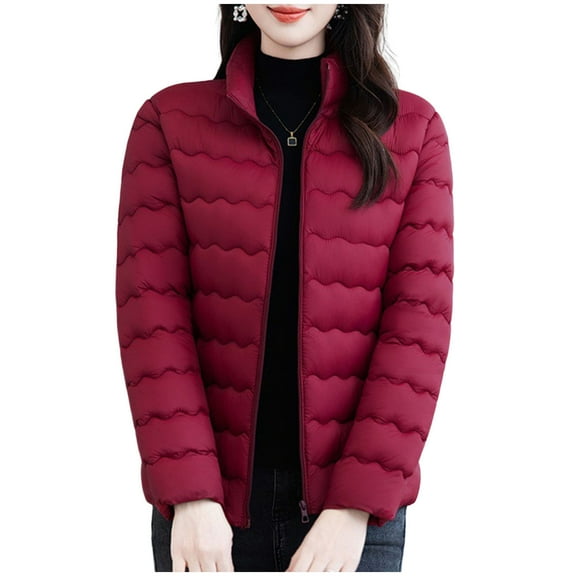 TKLPEHG Women Puffer Jacket Light Down Jackets Long Sleeve Soft Short Coat Windbreaker Winter Coats (Red,XXXL)