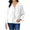 thumbnail image 1 of TKLPEHG Women Ruffle Trim Button Up Long Sleeve Blouse Top Elegant Work Shirt Casual Loose Fit Plain Tunic Tops (White,XL), 1 of 6