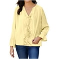 thumbnail image 1 of TKLPEHG Women Ruffle Trim Button Up Long Sleeve Blouse Top Elegant Work Shirt Casual Loose Fit Plain Tunic Tops (Yellow,M), 1 of 7