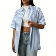 thumbnail image 1 of TKLPEHG Women'S Short Sleeve Tops Comfy Solid Color Top Loose Fit Regular V-Neck Casual Lapel Button Striped Tshirts Clothes (Blue,M), 1 of 9