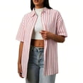 thumbnail image 1 of TKLPEHG Women'S Short Sleeve Tops Comfy Solid Color Top Loose Fit Regular V-Neck Casual Lapel Button Striped Tshirts Clothes (Red,XXL), 1 of 9