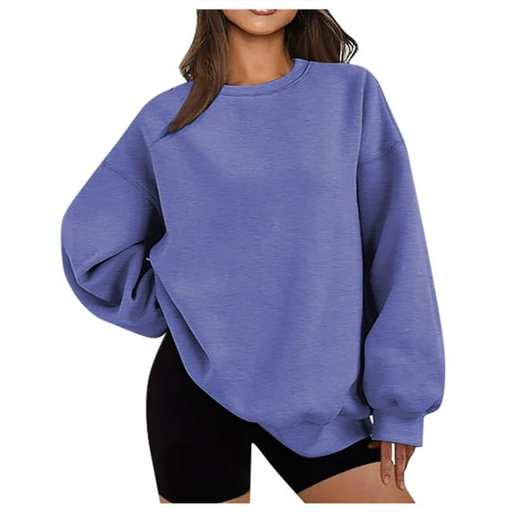 TKLPEHG Women'S Sweatshirts Crew Neck Sweatshirt Pullover Casual Classic Solid Color Fashion Long Sleeve Lightweight Loose Pullover (Purple,L)