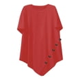 thumbnail image 1 of TKLPEHG Women Short Sleeve Tunic Top Comfy Regular Crew Neck Solid Color Casual Plus Size Button Irregular Tunic Tops Loose Fit Clothes (Red,XL), 1 of 8