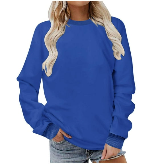 TKLPEHG Women Sweatshirts Crew Neck Sweatshirt Pullover Loose Fashion Long Sleeve Classic Solid Color Casual Lightweight Pullover (Blue,L)
