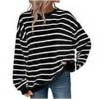TKLPEHG Women Sweatshirts Crew Neck Tunic Sweatshirt Lightweight Casual Fashion Classic Striped Print Long Sleeve Loose Pullover (Black,S)