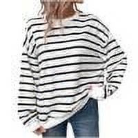 TKLPEHG Women Sweatshirts Crew Neck Tunic Sweatshirt Lightweight Casual Fashion Classic Striped Print Long Sleeve Loose Pullover (White,S)