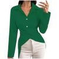 TKLPEHG Women Tops Dressy Casual Button Lapel Shirts Long Sleeve Lightweight Fashion Loose Classic Solid Color Leisure Comfy Comfy Blouses (Green,M)