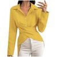 TKLPEHG Women Tops Dressy Casual Button Lapel Shirts Long Sleeve Lightweight Fashion Loose Classic Solid Color Leisure Comfy Comfy Blouses (Yellow,M)