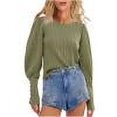 thumbnail image 1 of TKLPEHG Women Tops Dressy Casual Crew Neck Pullover Tops Loose Lightweight Classic Solid Color Fashion Leisure Comfy Long Sleeve Blouse (Army Green,L), 1 of 7