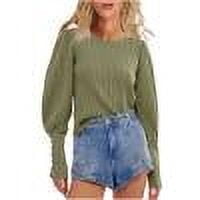 TKLPEHG Women Tops Dressy Casual Crew Neck Pullover Tops Loose Lightweight Classic Solid Color Fashion Leisure Comfy Long Sleeve Blouse (Army Green,S)