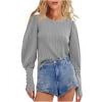 TKLPEHG Women Tops Dressy Casual Crew Neck Pullover Tops Loose Lightweight Classic Solid Color Fashion Leisure Comfy Long Sleeve Blouse (Gray,S)