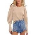 thumbnail image 1 of TKLPEHG Women Tops Dressy Casual Crew Neck Pullover Tops Loose Lightweight Classic Solid Color Fashion Leisure Comfy Long Sleeve Blouse (Khaki,S), 1 of 7