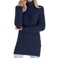 thumbnail image 1 of TKLPEHG Women Tunic Tops Thin Fleece Thermal Soft Winter Clothes Ladies Long Sleeve Tops High Neck Solid Color Spring Soft Lightweight Pullover (Z01_Navy,XXXXXL), 1 of 6