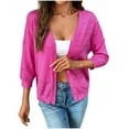 thumbnail image 1 of TKLPEHG Women's 2025 Cropped Cardigan 3/4 Sleeve Lightweight Crochet Shrug Hollowed-Out Knit Sweater Tops (Hot Pink,M), 1 of 6
