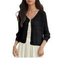 thumbnail image 1 of TKLPEHG Women's 2025 Cropped Cardigan Knitted Trendy Lightweight Solid Color Long Sleeve Button Crochet Beach Dress Top (Black,Free Size), 1 of 6