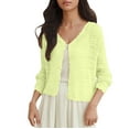 thumbnail image 1 of TKLPEHG Women's 2025 Cropped Cardigan Knitted Trendy Lightweight Solid Color Long Sleeve Button Crochet Beach Dress Top (Yellow,Free Size), 1 of 6