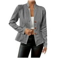 thumbnail image 1 of TKLPEHG Women's Blazer Long Sleeve Business Casual Blazers Button Stand Collar Comfy Suit Jackets (Gray,XL), 1 of 6
