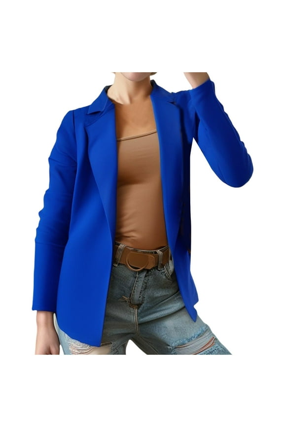 Women's Blazers Lightweight Elegant Business Classic Draped Open Front Blazer Jackets Long Sleeve Comfy Loose Suit Coat (Blue,L)