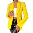 thumbnail image 1 of TKLPEHG Women's Blazers Long Sleeve Lapel Bubble Bead Lapel Suit Open Front Work Office Coats with Pockets (Yellow,L), 1 of 8