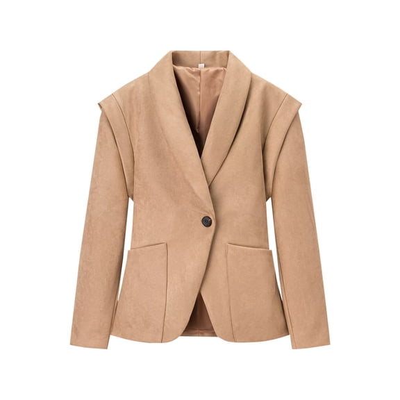 TKLPEHG Women's Blazers Long Sleeve Suit Jacket Lapel Button Open Front Work Office Bussiness Blazer Jackets (Khaki,S)