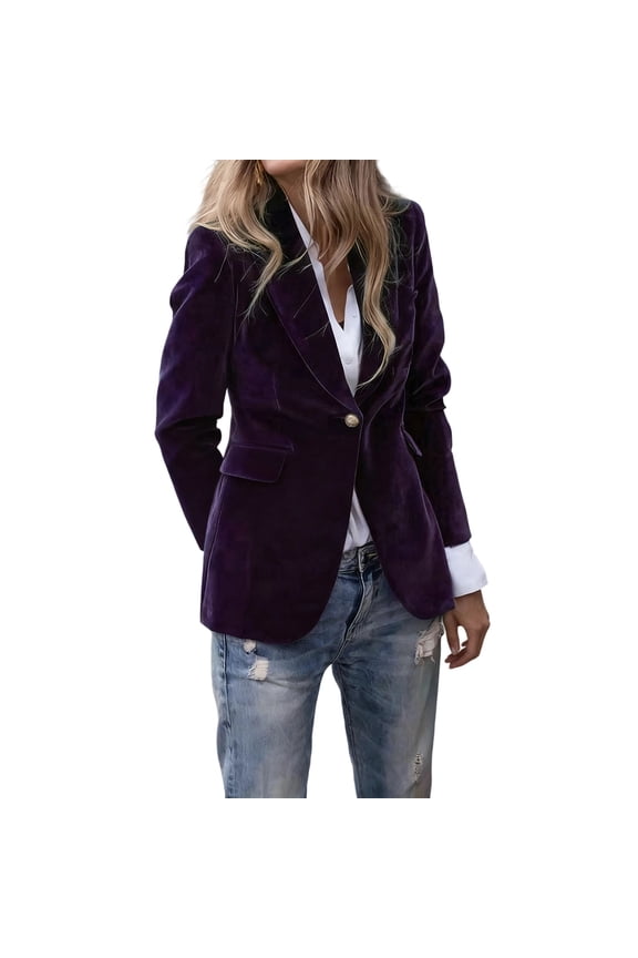 Women's Blazers Vintage Suit Jackets Business Casual Button Up Blazers Jacket Fall Winter Outerwear Long Sleeve Work Office Coats (Purple,XL)