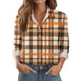 thumbnail image 1 of TKLPEHG Women's Button Down Plaid Shirts Loose Long Sleeve Lapel Shirts Trendy Business Casual Going Out Checkered Tops (Orange,L), 1 of 5