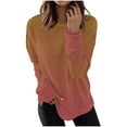 thumbnail image 1 of TKLPEHG Women's Casual Crew Neck Sweatshirt Loose Soft Long Sleeve Tops Side Slit Pullover Gradient Sweatshirts Fall Clothes (Khaki,XXL), 1 of 5