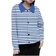 thumbnail image 1 of TKLPEHG Women's Fall Cardigan Sweaters Coats Ribbed Knit Striped Casual Lapel Jackets Long Sleeve Button Winter Trendy Outfits (Blue,XL), 1 of 5