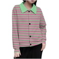 thumbnail image 1 of TKLPEHG Women's Fall Cardigan Sweaters Coats Ribbed Knit Striped Casual Lapel Jackets Long Sleeve Button Winter Trendy Outfits (Hot Pink,S), 1 of 5