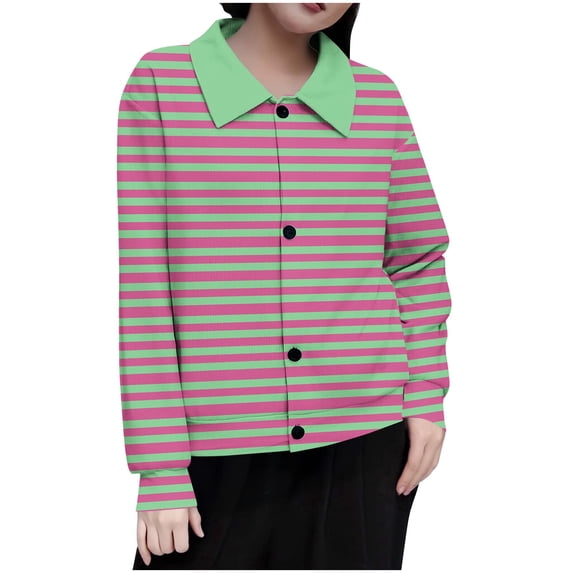 TKLPEHG Women's Fall Cardigan Sweaters Coats Ribbed Knit Striped Casual Lapel Jackets Long Sleeve Button Winter Trendy Outfits (Hot Pink,S)