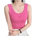 thumbnail image 1 of TKLPEHG Women's Fitted Tank Tops Casual Shirts Sleeveless Fashion Slim Tank Top Crew Neck Solid Color Tshirt Summer (Hot Pink,Free Size), 1 of 6