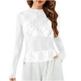thumbnail image 1 of TKLPEHG Women's Mesh Top Long Sleeve Round Neck Blouse See Through Floral Lace Tops (White,M), 1 of 8