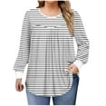 thumbnail image 1 of TKLPEHG Women's Plus Size Striped Print Casual Tops Long Sleece Comfy Crewneck Pleated Tunic Shirts Going Out Fashion Shirts (White,XXL), 1 of 6