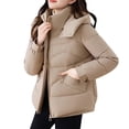 thumbnail image 1 of TKLPEHG Women's Puffer Jacket Winter Warm Cropped Puffer Coat Long Sleeve Hooded Down Jacket Casual Thickened Coats with Pockets Outerwear (Khaki,XXL), 1 of 9