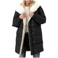 thumbnail image 1 of TKLPEHG Women's Puffer Jackets Zipper Long Sleeve Button Hooded Down Jacket Sherpa Fleece Lined Thickened Jacket Winter Warm Down Coat (Black,M), 1 of 9