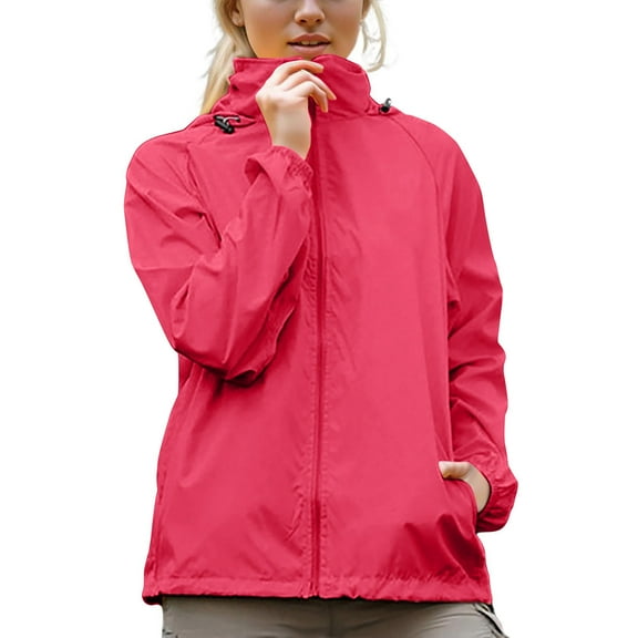 TKLPEHG Women's Raincoats Lightweight Rain Jacket Waterproof Windproof Long Sleeve Rain Jackets Hooded with Pockets (Wine,XXL)