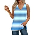 thumbnail image 1 of TKLPEHG Women's Sleeveless Tops V-Neck Tank Tops Fashion Striped Print Going Out Tops Casual Summer Loose Shirts Sleeveless T Shirts Blouses (Blue,XL), 1 of 1