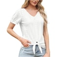 thumbnail image 1 of TKLPEHG Women's Summer Tops Short Sleeve V Neck Hollow Out T Shirts Dressy Casual Tie Front Tops Eyelet Blouses Tunic (White,XXL), 1 of 8