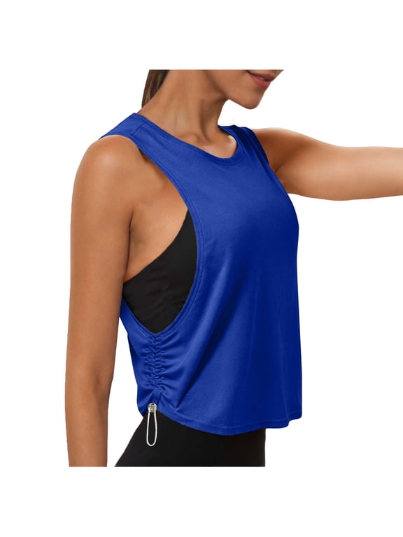 Women's Tank Tops Side Cinch Workout Tank Top Sleeveless Open Side Athletic Top Loose Fit Gym Yoga Shirt Blue,S