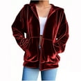 thumbnail image 1 of TKLPEHG Women's Velour Hooded Jacket Casual Long Sleeve Hoodies Coats Full Zip Up Outerwear Soft Warm Velvet Jacket with Pockets (Red,L), 1 of 6