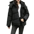 thumbnail image 1 of TKLPEHG Women's Winter Hooded Short Parkas Long Sleeve Thick Down Cotton Padded Coat Plus Size Casual Puffer Jackets (Black,M), 1 of 9