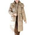 thumbnail image 1 of TKLPEHG Women's Winter Warm Puffer Padded Coats Long Sleeve Hooded Long Puffer Coat Casual Loose Outwear (Khaki,M), 1 of 9