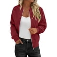 thumbnail image 1 of TKLPEHG Women's Zip Up Jacket Casual Long Sleeve Sweatshirts Fall Coat Outerwear Windbreaker with Pockets (Red,S), 1 of 9