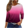 thumbnail image 1 of TKLPEHG Womens 3/4 Sleeve Summer Tops Crew Neck Three-quarter Sleeve Tshirt Casual Classic Gradient Color Tshirt Basic Tops Summer Loose Fitted Womens Clothes (Hot Pink,M), 1 of 4
