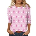 thumbnail image 1 of TKLPEHG Womens 3/4 Sleeve Tops Breast Cancer Shirts Pink Ribbon Print Tshirt Casual Round Neck Fashion Colthes (Pink,XL), 1 of 5