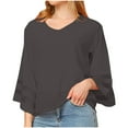 thumbnail image 1 of TKLPEHG Womens 3/4 Sleeve Tops Crew Neck Three-quarter Sleeve Shirt Fashion Fall Tops Loose Solid Color Casual Comfy Lightweight Blouses Pullover (Black,S), 1 of 8